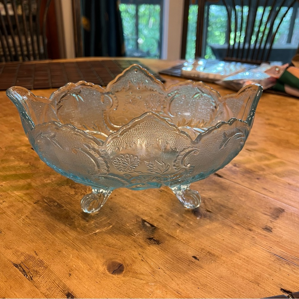 Lombardi Blue Jeanette Glass Pedestal Fruit Bowl VTG Collectible Home Decor